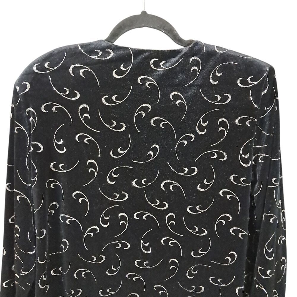 Vintage J.B.S. LTD Black Velvet‎ Silver Sparkle Swing Jacket Size Large Buttoned - Picture 5 of 10
